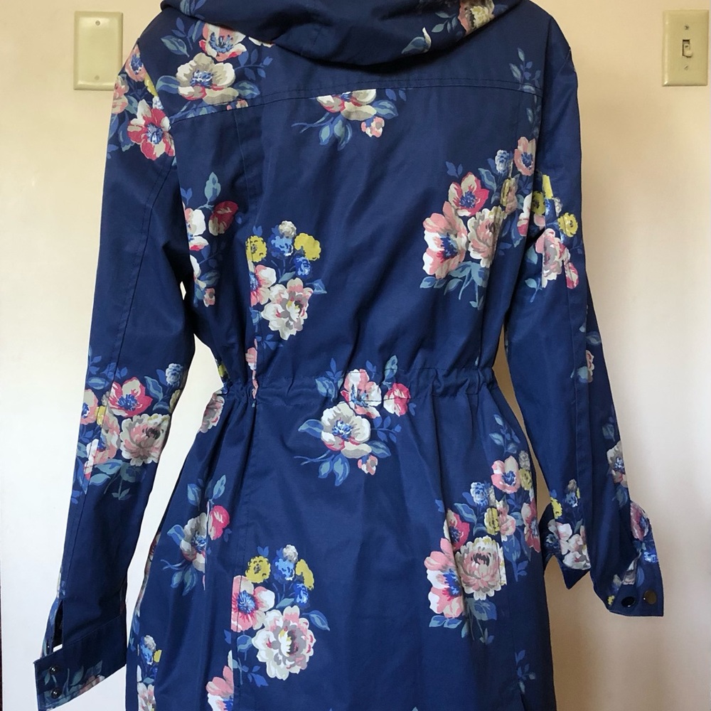 Hooded Rain Utility Jacket Medium Blue Pink Yellow Floral - Size 12 Women’s